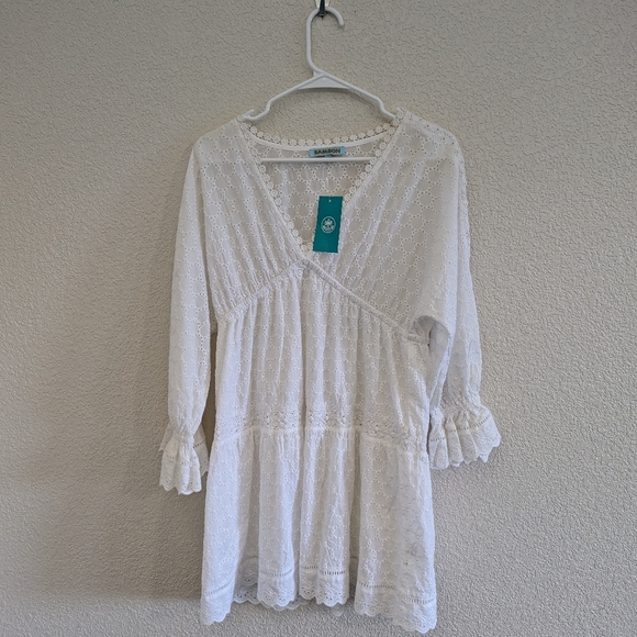 Samson Dresses & Skirts - Samson Dress Women's Small White Eyelet V-neck Boho Beach